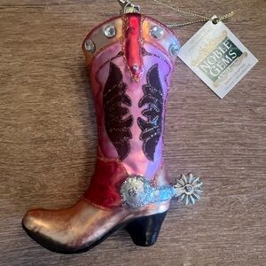 Kurt Adler Pink and Red Western Boot Ornament